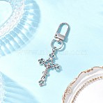 Tibetan Style Alloy Pendant Decorations, Cross with Virgin Mary, with Alloy Swivel Clasps, Antique Silver & Platinum, 76.5mm(HJEW-JM04009)