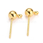 304 Stainless Steel Ball Post Stud Earring Findings, with Loop and 316 Surgical Stainless Steel Pin, Real 18K Gold Plated, 17x9x6mm, Hole: 1.6mm, Pin: 0.7mm(X-STAS-Z035-01G-B)