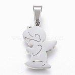Tarnish Resistant 304 Stainless Steel Pendants, Praying Angel, Stainless Steel Color, 20x13.5x2.1mm, Hole: 4x7mm(STAS-F165-39P)