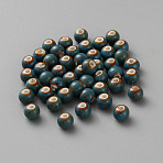 Handmade Porcelain Beads, Round, Fancy Antique Glazed Porcelain, Steel Blue, 9x7.5mm, Hole: 2.5mm(PORC-WH0021-01B-01)