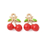 Fruits Style Eco-Friendly Rack Plating Brass Enamel Pendants, Lead Free & Cadmium Free, Long-Lasting Plated, Cherry, 14.5x11.5x5.5mm, Hole: 1.8mm(KK-S507-07C-G)