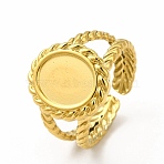 Ion Plating(IP) 304 Stainless Steel Open Cuff Ring Settings, Oval, Real 18K Gold Plated, US Size 7(17.3mm), Tray: 10x8mm(RJEW-B027-27G)