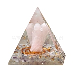 Orgonite Pyramid Resin Energy Generators, Angel Reiki Natural Fluorite & Rose Quartz Chips Inside for Home Office Desk Decoration, 50x50x50mm(DJEW-PW0013-45E)