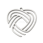 304 Stainless Steel Pendants, Heart with Linear Pattern Charms, Stainless Steel Color, 24.5x24x1mm, Hole: 1.5mm(STAS-E525-01B-P)