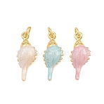 Brass Enamel Pendants, Conch Shape Charms, Rack Plating, Long-Lasting Plated, Lead Free & Cadmium Free, Real 18K Gold Plated, Mixed Color, 20x9x5mm, Hole: 3.5mm(KK-CBA3297-04B-G)