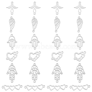 SUPERFINDINGS 24Pcs 6 Style 201 Stainless Steel Links Connectors, Angel & Wing & Heart & Hamsa Hand, Stainless Steel Color, 4pcs/style(STAS-FH0001-49)