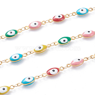 304 Stainless Steel Link Chains, with Enamelled Sequins, Soldered, Oval and Eye, Golden, 4.3x11x3mm(CHS-G018-02G-B)