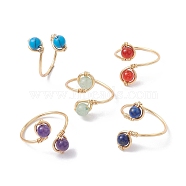 Copper Wire Wrapped Natural & Synthetic Gemstone Toe Open Ring, Cuff Toe Ring for Women, Mixed Color, 1~15mm, Inner Diameter: 16.8mm(RJEW-JR00622)