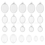 30Pcs 3 Sizes 304 Stainless Steel Pendant Cabochon Settings, Lace Edge Bezel Cups, Oval, with 30Pcs 3 Sizes Transparent Oval Glass Cabochons, Stainless Steel Color, Tray: 10.5~14x8.5~18mm, 10~22x8~14x1~5mm, Hole: 1.9~2mm, 10pcs/size(STAS-UN0042-66)