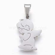 304 Stainless Steel Pendants, Praying Angel, Stainless Steel Color, 20x13.5x2.1mm, Hole: 4x7mm(STAS-F165-39P)