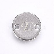 201 Stainless Steel Links connectors, Flat Round, Letter.E, Stainless Steel Color, 10x1mm, Hole: 1.5mm(STAS-H465-01P-10mm-E)