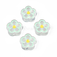 Transparent Acrylic Beads, with Enamel, Flower, Pale Green, 19x19x7mm, Hole: 3mm(ACRC-S039-03B)