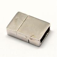 Alloy Magnetic Clasps with Glue-in Ends, Rectangle, Platinum, 20x13.5x6.5mm, Half Hole: 3x10mm(PALLOY-R089-14P)