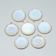Opalite Pendants, with Brass Findings, Faceted, Flat Round, Golden, Light Steel Blue, 35.5x31.5x6~7mm, Hole: 2mm(G-Q967-07)