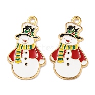 Christmas Theme Rack Plating Alloy Pendants, with Enamel, Cadmium Free & Nickel Free & Lead Free, Golden, Snowman, 28x16.5x1.5mm, Hole: 1.8mm(FIND-M020-04G-07)