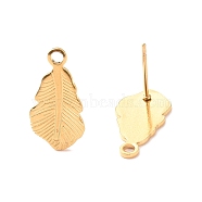 201 Stainless Steel Stud Earrings Finding, with 304 Stainless Steel Pins & Horizontal Loops, Leaf, Golden, 18.5x9mm, Hole: 1.8mm, Pin: 0.7mm(STAS-B035-04G)