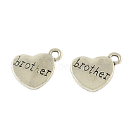 Tibetan Style Heart Alloy Pendants, with Word Brother, Cadmium Free & Lead Free, Antique Silver, 18x15x3mm, Hole: 3mm(X-TIBEP-Q043-206-RS)