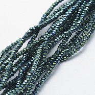Electroplate Glass Beads Strands, Full Plated, Faceted, Rondelle, Green Plated, 2.5x1.5mm, Hole: 0.5mm, about 197~201pcs/strand, 12.9 inch(33cm)(X-EGLA-J144-FP-A05)