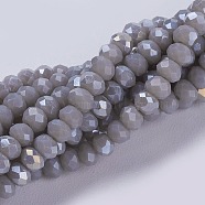 Electroplate Glass Beads Strands, Full Rainbow Plated, Faceted, Rondelle, Gray, 3x2mm, Hole: 0.8mm, about 185~190pcs/strand, 14.9~17.3 inch(38~44cm)(GLAA-F076-FR06)