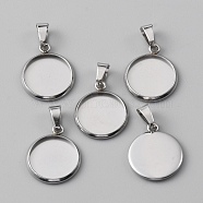 10Pcs 304 Stainless Steel Pendant Cabochon Settings, Plain Edge Bezel Cups, Flat Round, Stainless Steel Color, Tray: 12mm, 16.5x14x1.7mm, Hole: 2.8x4.8mm(STAS-WH0029-97B-P)