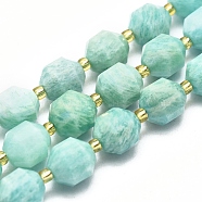 Natural Amazonite Beads Strands, Faceted, Round, 9~10mm, Hole: 1mm, about 31~33pcs/Strand, 14.5 inch~15.9 inch(37~40.5cm)(G-K303-A07-10mm)