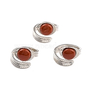 Oval Natural Red Jasper Cuff Ring, Brass Leaf Wrap Open Ring for Women, Cadmium Free & Lead Free, Platinum, US Size 8 1/2(18.5mm)(RJEW-I079-01D)