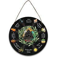 Artsy Woodsy Wheel of the Year Wood Witch Calendar Hanging Wall Decorations, with Jute Twine, Flat Round with Word, Knot Pattern, 300x5mm(HJEW-WH0027-025)