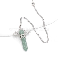 Natural Green Aventurine Dowsing Pendulum Big Pendants, with Platinum Plated Metal Findings, Hexagonal Angel Scepter Charm, 320mm(PW-WG53910-06)