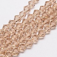 Imitate Austrian Crystal Bicone Glass Beads Strands, Grade AA, Faceted, PeachPuff, 3x3.5mm, Hole: 0.8mm, about 120~125pcs/strand, 14.8 inch(GLAA-F029-3x3mm-12)