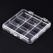 Polystyrene Bead Storage Containers, 9 Compartments Organizer Boxes, with Hinged Lid, Rectangle, Clear, 10.8x9.8x1.75cm, compartment: 3.1x3.4cm(CON-S043-027)