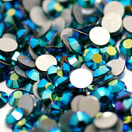 Glass Flat Back Rhinestone, Grade A, Back Plated, Faceted, AB Color, Half Round, Emerald, SS16, 3.8~4.0mm, 1440pcs/bag(RGLA-C002-SS16-205AB)