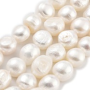 Natural Cultured Freshwater Pearl Beads Strands, Two Sides Polished, Grade 2A+, Snow, 10~11mm, Hole: 0.7mm, about 17pcs/strand, 6.69~6.89 inch(17~17.5cm)(PEAR-P062-31A)