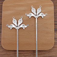 Alloy Hair Stick Findings, Bead Setting, with Loop, Flower, Silver, 115x2.8mm(PW-WG73756-06)