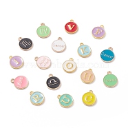 Alloy Enamel Charms, Golden, Flat Round with Constellation and Letter, Mixed Color, 14x12x2mm, Hole: 1.5mm(ENAM-XCP0001-24G)