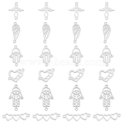 SUPERFINDINGS 24Pcs 6 Style 201 Stainless Steel Links Connectors, Angel & Wing & Heart & Hamsa Hand, Stainless Steel Color, 4pcs/style(STAS-FH0001-49)