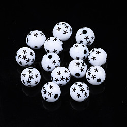 Opaque Acrylic Beads, Craft Style, Round with Black Star, White, 7.5mm, Hole: 1.8mm, about 2170pcs/500g(MACR-N012-11-A01)