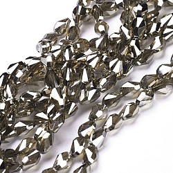 Electroplate Glass Beads Strands, Pearl Luster Plated, Faceted, Teardrop, Coffee, 7.5x6x4mm, Hole: 1.2mm, about 80pcs/strand, 22.8 inch(58cm)(EGLA-F147-PL01-A)