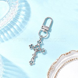 Tibetan Style Alloy Pendant Decorations, Cross with Virgin Mary, with Alloy Swivel Clasps, Antique Silver & Platinum, 76.5mm(HJEW-JM04009)