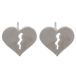 304 Stainless Steel Stud Earrings, Heart, Stainless Steel Color, 8x9mm(EJEW-M242-02B-P)