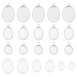 30Pcs 3 Sizes 304 Stainless Steel Pendant Cabochon Settings, Lace Edge Bezel Cups, Oval, with 30Pcs 3 Sizes Transparent Oval Glass Cabochons, Stainless Steel Color, Tray: 10.5~14x8.5~18mm, 10~22x8~14x1~5mm, Hole: 1.9~2mm, 10pcs/size(STAS-UN0042-66)