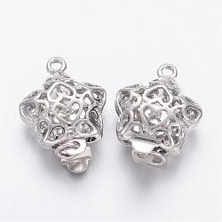 Filigree Star Brass Box Clasps, Nickel Free, Platinum, 18x12x6mm, Hole: 2mm(KK-F0182-P-NF)