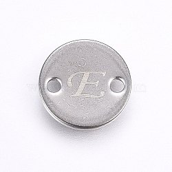 Tarnish Resistant 201 Stainless Steel Links connectors, Flat Round, Letter.E, Stainless Steel Color, 10x1mm, Hole: 1.5mm(STAS-H465-01P-10mm-E)