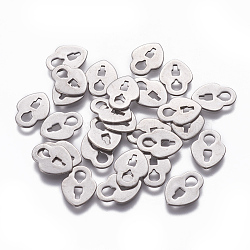 201 Stainless Steel Charms, Heart Padlock, Stainless Steel Color, 13x10x1mm, Hole: 4x3mm(STAS-L234-058P)