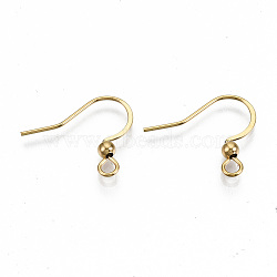 304 Stainless Steel French Earring Hooks, Flat Earring Hooks, Ear Wire, with Horizontal Loop, Real 18K Gold Plated, 15~17x18mm, Hole: 2mm, 21 Gauge, Pin: 0.7mm(STAS-S111-004G-NR)