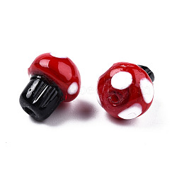 Handmade Lampwork Beads, Mushroom, Red, 14~14.5x12.5mm, Hole: 1.2~1.5mm(LAMP-N029-015)