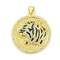 Brass Micro Pave Cubic Zirconia Pendants, with Enamel, Leopard Charms, Real 18K Gold Plated, 27x24.5x4.5mm, Hole: 4x3.5mm(KK-K354-09A-G)