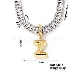 Golden Tone Brass Pave Clear Cubic Zirconia Letter Pendant Necklaces for Women, 15.75 inch(400mm)(YX4437-26)