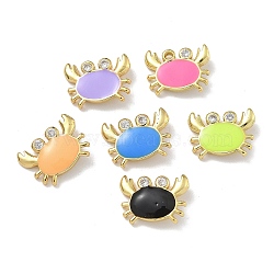 Rack Plating Brass Micro Pave Clear Cubic Zirconia with Enamel Charms, Long-Lasting Plated, Lead Free & Cadmium Free, Real 18K Gold Plated, Crab, Mixed Color, 10.5x14x3.5mm, Hole: 3x1mm(KK-G515-16G)