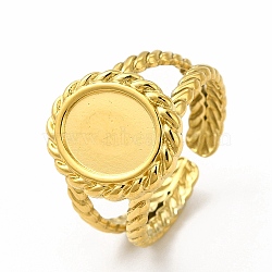 Ion Plating(IP) 304 Stainless Steel Open Cuff Ring Settings, Oval, Real 18K Gold Plated, US Size 7(17.3mm), Tray: 10x8mm(RJEW-B027-27G)