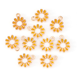 Alloy Enamel Charms, Daisy, Golden, Orange, 15x11.5x2mm, Hole: 1.4mm(PALLOY-TAC0009-57C)